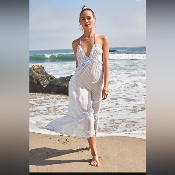 Tularosa Dresses & Skirts - Cecily Midi Dress in Dusty Blue Stripe
TULAROSA